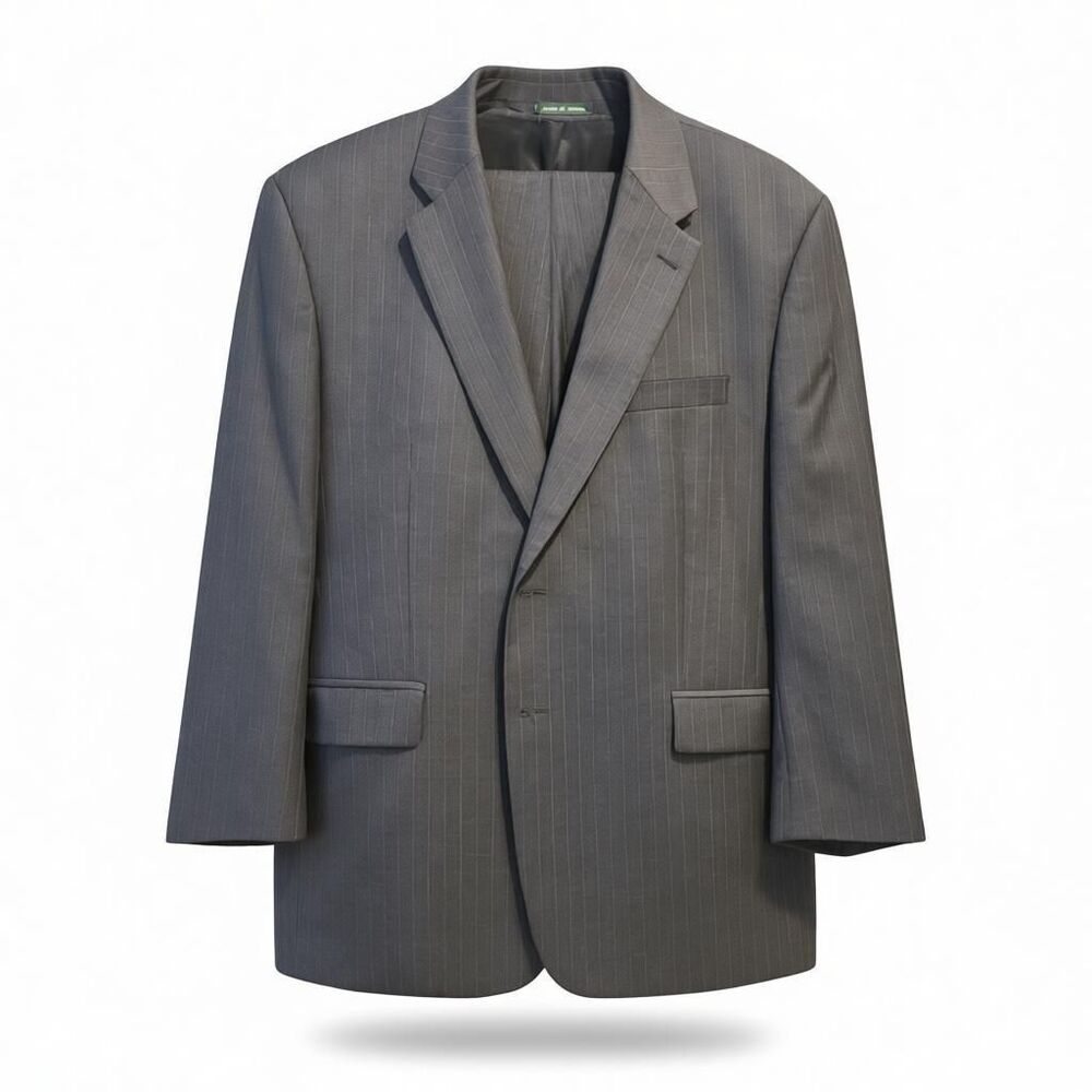 Vintage Classic Timeless Elegance Ralph Lauren Gray Pinstripe Wool Suit 46L